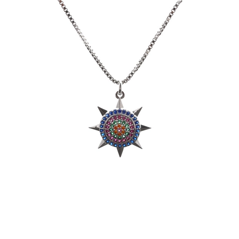Collier Pendentif Gouvernail De Bateau Cuivre Zircon Plaqué Or Micro Pave Coloré Style Boussole Bijoux Pour Hommes Femmes
