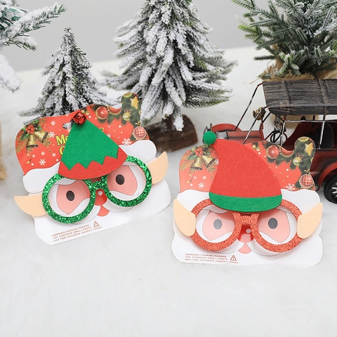 Montatura Occhiali Elfo Natale Glitter Plastica Tessuto Non Tessuto Decorazione Festa Costume Festivo Bambini Adulti