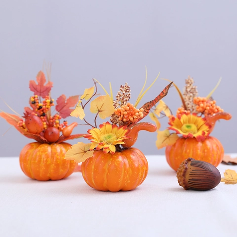 Artificial Pumpkin Sunflower Maple Leaf Desktop Ornament Halloween Thanksgiving Autumn Decoration Foam Festive Table Decor