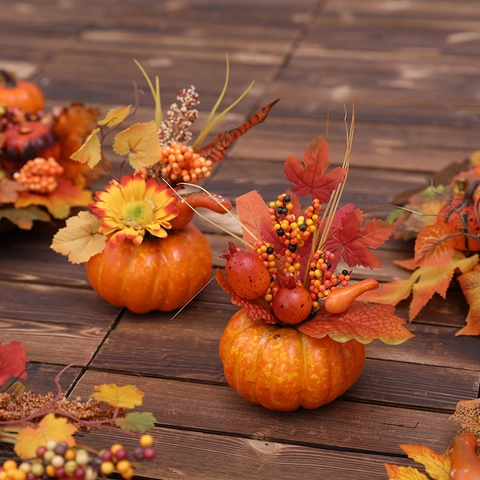 Artificial Pumpkin Sunflower Maple Leaf Desktop Ornament Halloween Thanksgiving Autumn Decoration Foam Festive Table Decor