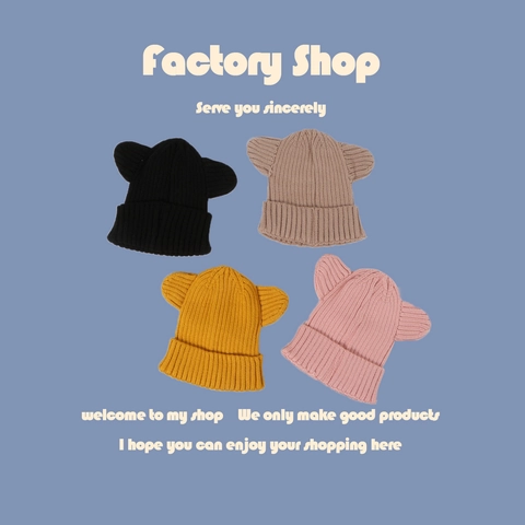 Kids Knitted Beanie Hat Cute Round Bear Ears Ribbed Warm Winter Cap For Boys And Girls Solid Color Polyester