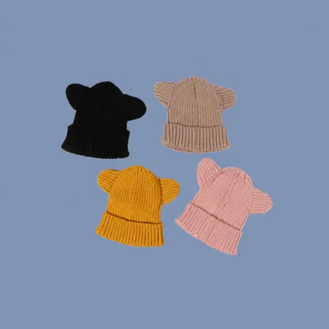 Bonnet En Maille Pour Enfants Avec Oreilles D'ours Mignon Tricot Côtelé Chaud Bonnet D'hiver Garçons Et Filles
