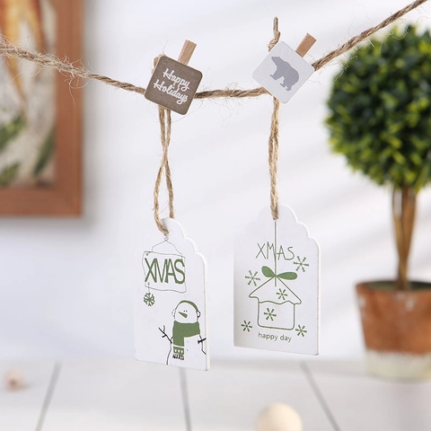 Holz Weihnachtsanhänger Ornamente Weiß Grün Xmas Schneemann Druck Mit Juteschnur Feiertag Baum Geschenk Deko