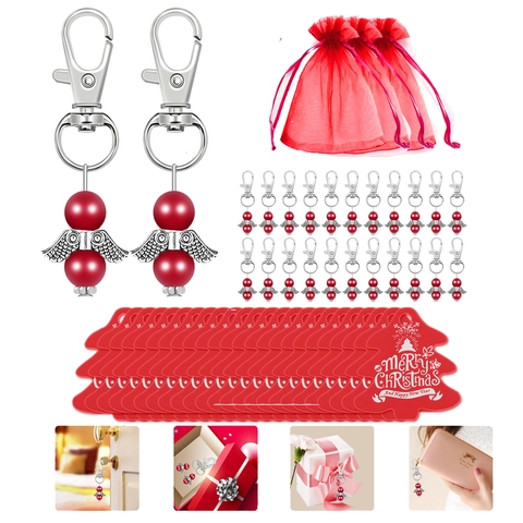 Kerst Engelenvleugels Sleutelhanger Kit Zinklegering Kralen Organza Zakjes Boomlabels Decoratie Geschenk Feest Nieuwigheid