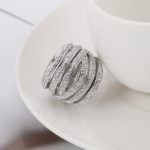 Women Multi Layer Intertwined Ring Stainless Steel Pave Set Zircon Wide Band Cross Wrap Glamorous Jewelry