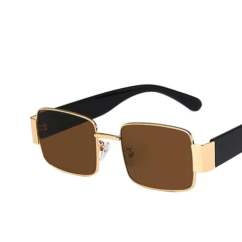 Retro Square Sunglasses Metal Frame UV400 Protection Trendy Rectangular Eyewear For Men Women