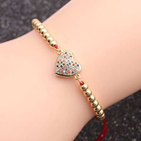 Fashion Adjustable Bracelet Copper Micro Inlaid Colorful Zircon Heart Paw Print Infinity Charms Braided Rope Jewelry