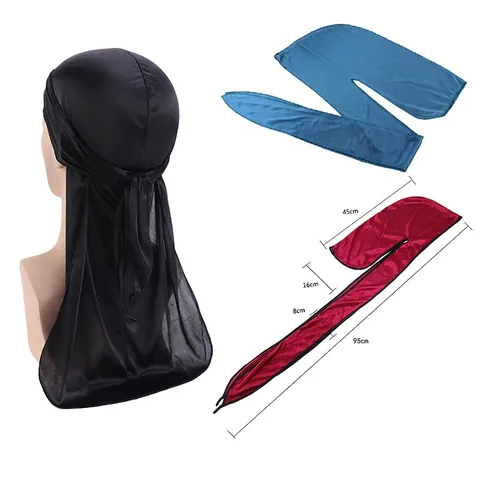 Unisex Silky Satin Durag Long Tail Headwrap Breathable Hip Hop Pirate Hat For Waves Hair Protection Daily Streetwear Accessories