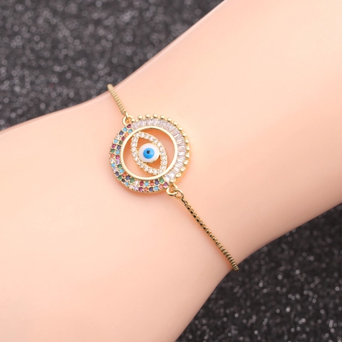 Bracciale Occhio Del Diavolo Zirconi Cubici Micro Pavé Catena In Rame Regolabile Gioielli Moda Donna
