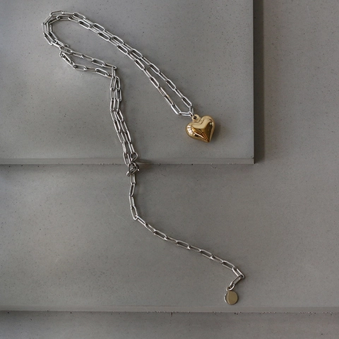 Collana Con Pendente A Cuore Acciaio Inossidabile 316L Bicolore Catena A Graffetta Lucido Gioielli Di Moda Donna