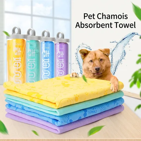 Toalla Para Mascotas Absorbente Material Gamuza Secado Rápido Para Perro Gato Baño Limpieza Patrón Dibujos Animados Tubo Portátil