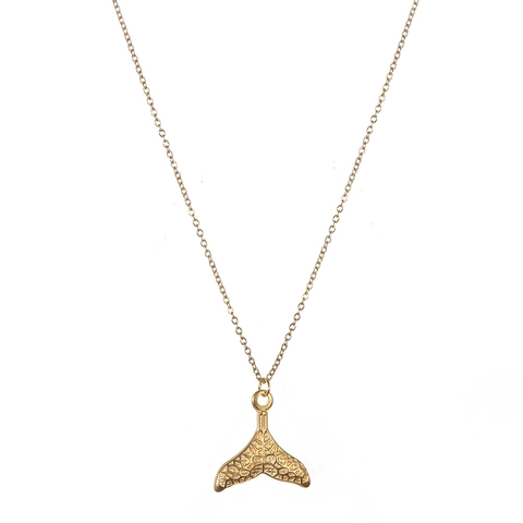Stainless Steel Mermaid Tail Pendant Necklace Minimalist Textured Whale Tail Clavicle Chain Jewelry For Women Gift