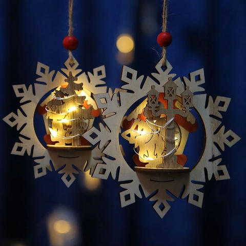 Ornamenti Appesi A Fiocco Di Neve In Legno Di Natale Illuminati Decorazione Natalizia In Legno Tagliato Al Laser LED