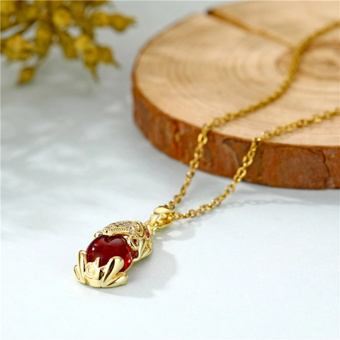 Collana Con Pendente Pixiu Placcata In Oro Acciaio Al Titanio Zircone Rosso Gioielli Con Catena A Clavicila Per Donna