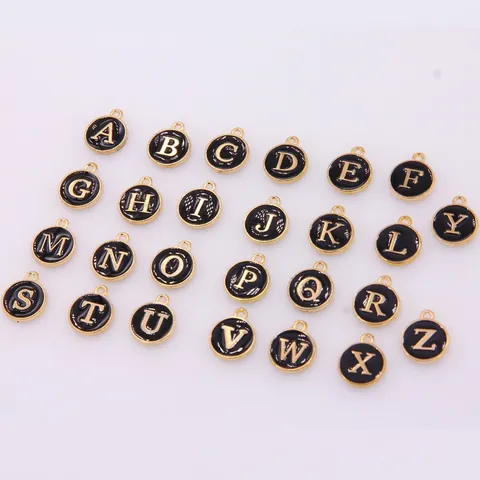 DIY Legierung Alphabet Anhänger Emaille Tropföl Rund Herz Sechseck Charm Schmuckherstellung Befunde Strass Alphabet Anhänger Zubehör