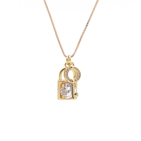 Copper Zircon Key Lock Pendant Necklace Micro Pave Star Moon Box Chain Fashion Jewelry Gift Women Men Trendy