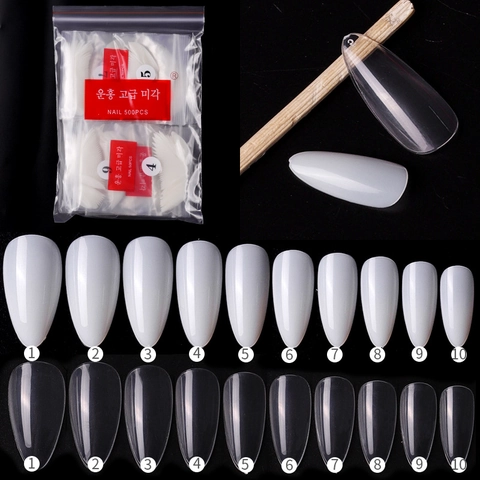Full Cover False Nail Tips Long Stiletto Almond Shape Transparent Natural White Manicure Art DIY Accessory