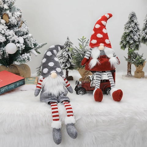 Christmas Gnome Plush Doll Faceless Forest Man Long Legged Ornament Knitted Fabric Polka Dot Hat Xmas Scene Desktop Decor