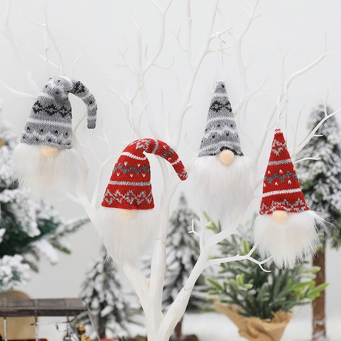 Pendenti Gnomo Di Natale Cappello In Maglia Fiocco Di Neve Elfo Senza Volto Ornamenti Appesi Stile Nordico
