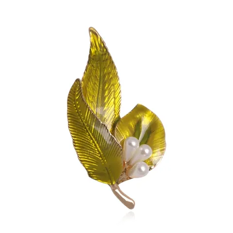Elegante Spilla A Foglia Lega Di Zinco Smalto Perla Artificial Sintetica Gioielli Per Donna Accessori Moda Pendolare Retro