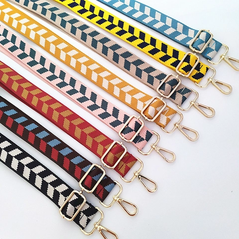 Adjustable Wide Shoulder Bag Strap Replacement Polyester Geometric Chevron Pattern Crossbody Handbag Belt With Metal Buckles