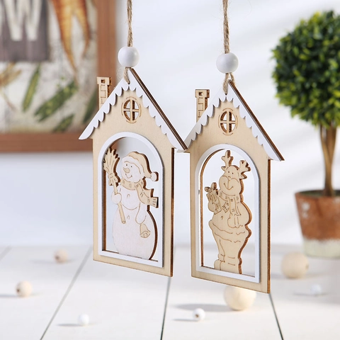 Ornamenti Appesi Natalizi In Legno Casa Cava Tagliata Al Laser Pupazzo Di Neve Renna Decorazione Albero Rustica Casa