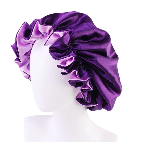 Gorro de Dormir de Satén de Doble Capa Grandes Volantes Suave Tacto de Seda Gorro de Cuidado del Cabello Mujer Quimioterapia