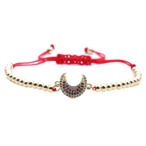 Moon Pendant Bracelet Copper Beads Red Braided Rope Adjustable Multi Color Zircon Micro Inlaid Fashion Jewelry Women