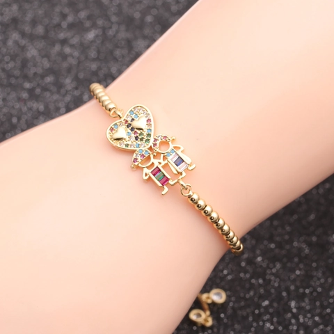 Kupfer Herz Junge Mädchen Charm Armband Bunte Zirkonia Mikropavé Verstellbare Kette Schmuck Geschenk Für Paare