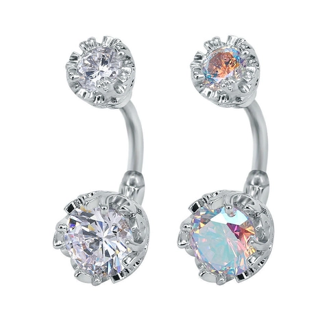 Navel Belly Ring Round Cubic Zirconia 316 Surgical Steel Body Piercing Jewelry For Women Sparkling Crown Setting