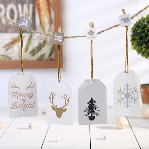 Etichette Appese Di Natale In Legno Ornamenti In Legno Bianco Renna Fiocco Di Neve Albero Di Natale Per Decorazione