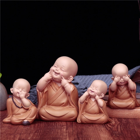 Little Monk Statue Resin Buddha Figurine Zen Home Decor Tabletop Ornaments For Car Interior Desk Cute Healing Small Monk