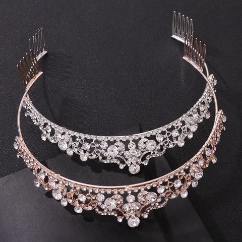 Luxus Strass Kristall Brautkrone Diadem Legierung Hochzeit Haarschmuck Mit Haarkämmen Für Frauen Elegant
