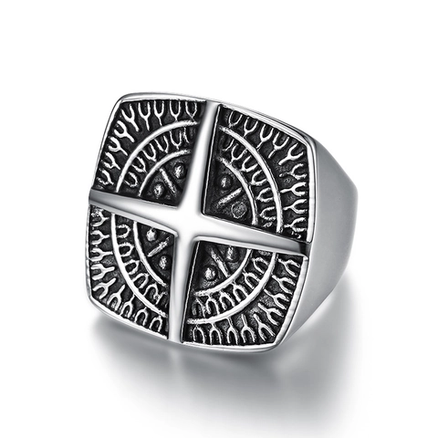 Anillo Vintage Da Uomo In Acciaio Inossidabile Bussola Pirata Stella Vichinga Sigillo Quadrato Gioielli Punk Gothic