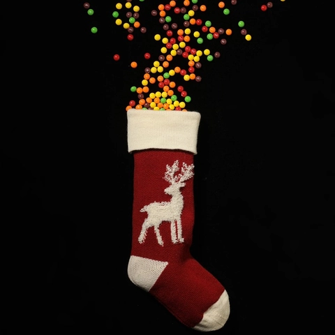 Christmas Stockings Knitted Acrylic Reindeer Pattern Hanging Fireplace Decor Gift Candy Bag Holiday Warm Soft