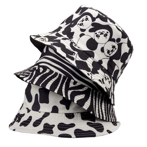 Chapeau Bob Femmes Filles Coton Toile Motif Animal Protection Solaire Style Rétro Été Voyage Extérieur Zèbre Vache Panda