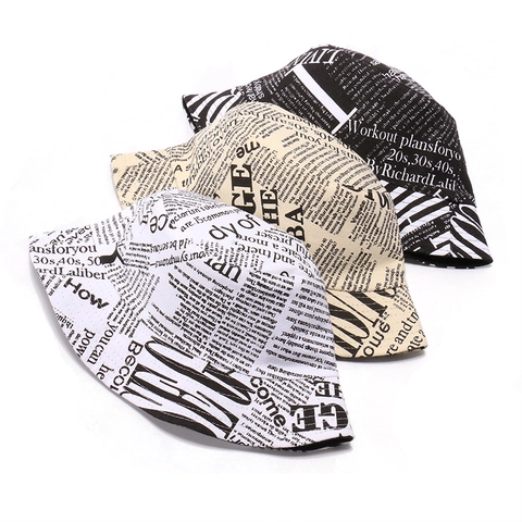 Fischerhut Mit Zeitungsdruck Retro Streetwear Baumwolle Polyester Unisex Sonnenhut Chic Outdoor Kappe