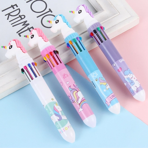 Retractable Multi Color Ballpoint Pen Cartoon Animal Silicone Head Multicolor Office Student Stationery Plastic