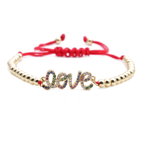 Bracelet Lettre Mom Love Cuivre Zircone Réglable Corde Tressée Rouge Bijoux Faits Main Cadeau Pour Mère Femmes
