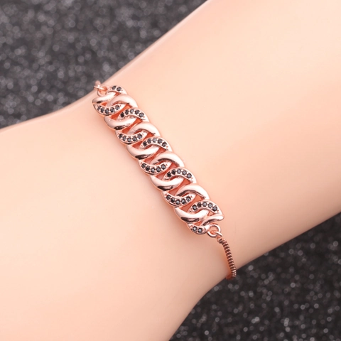 Adjustable Copper Multi Loop Bracelet Micro Pave Black Zirconia Hip Hop Cuban Link Chain Fashion Jewelry For Men Women Gift