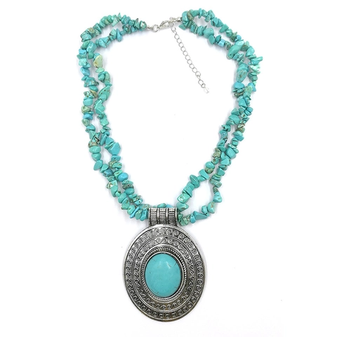 Retro Bohemian Oval Anhänger Halskette Legierung Bruchstein Mehrsträngig Ethnisch Vintage Statement Schmuck Damen