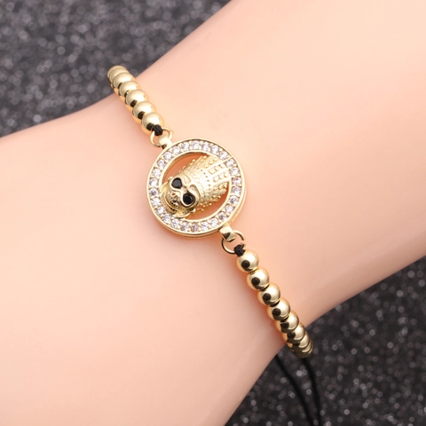 Schedel Armband Koper Micro Pave Zirkoon Verstelbaar Gevlochten Touw Gothic Punk Sieraden Heren Dames Halloween