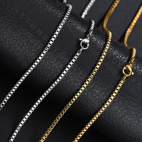 Minimalist Stainless Steel Box Chain Necklace Classic High Polished Simple Link Choker For Women Men Unisex Accessory