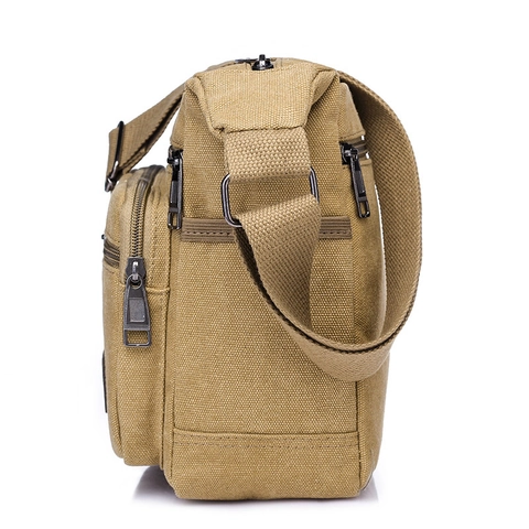 Men Crossbody Bag Canvas Multi Pocket Shoulder Messenger Bag Business Casual Durable Zipper Work Travel Small Pouch
