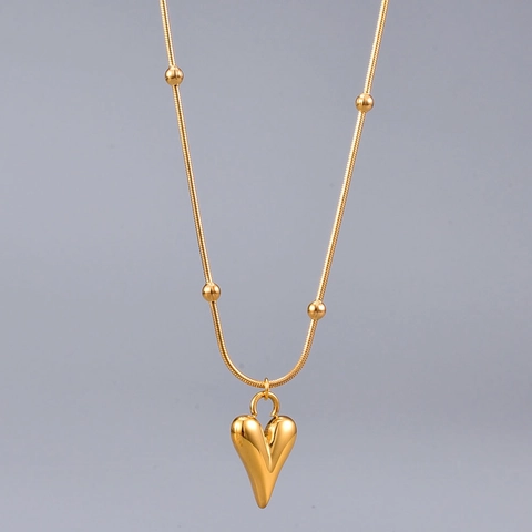 Herz Anhänger Halskette 18K Vergoldet Edelstahl Schlangenkette Mit Perlen Eleganter Modeschmuck Für Damen