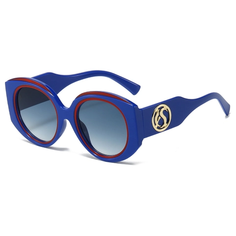 Occhiali Da Sole Rotondi Oversize Moda Protezione UV400 Lenti PC Montatura Plastica Logo Metallo Retro Tendenza