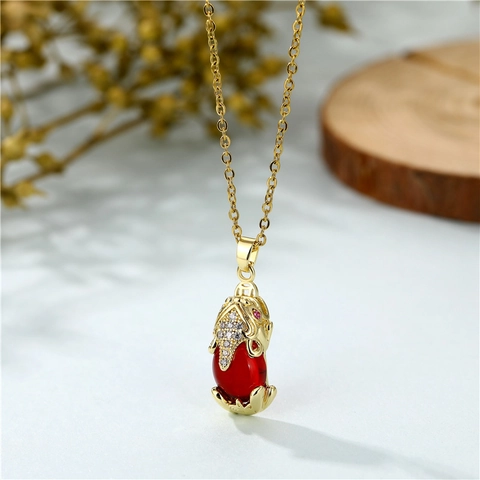 Collana Con Pendente Pixiu Placcata In Oro Acciaio Al Titanio Zircone Rosso Gioielli Con Catena A Clavicila Per Donna