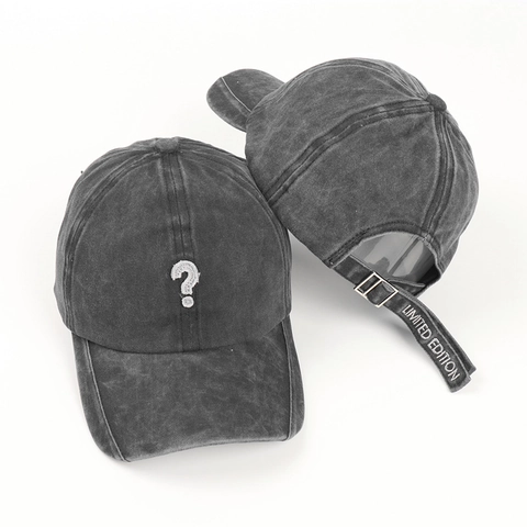 Vintage Washed Cotton Baseball Cap Fragezeichen Bestickt Distressed Curved Brim Verstellbarer Streetwear Unisex Hut