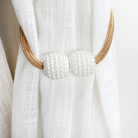 Magnetic Curtain Tiebacks Buckles Decorative Faux Artificial Pearl Woven Rope Modern Simple Window Accessory For Home Office