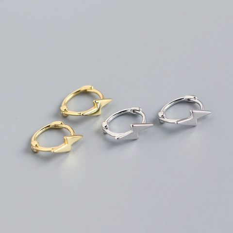 Lightning Bolt Hoop Earrings 925 Sterling Silver Minimalist Punk Style Small Huggie Jewelry For Women